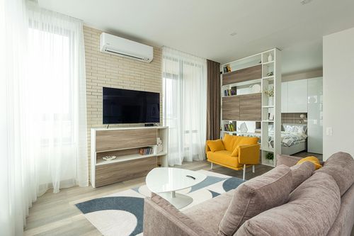 Abani Deco Collection Area Rug -Cream/Green Modern Geometric Design -5'3" x 7'6" - Easy to Clean - Durable for Kids and Pets - Non-Shedding - Medium Pile - Soft Feel -for Living Room, Bedroom & Office in Light Modern Living Room with TV