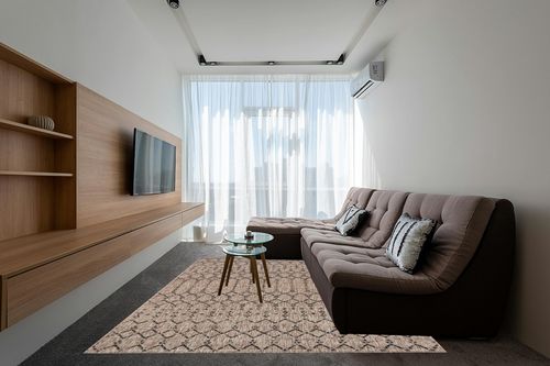 JONATHAN Y SMB108D-8 Ourika Moroccan Geometric Textured Weave Indoor Outdoor Area r.u.g, Bohemian, Rustic, Scandinavian Easy, Bedroom,Kitchen,Backyard,Patio,Non Shedding, Natural/Black, 8 X 10 in Grey Living Room with Brown Couch