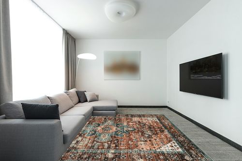 Moynesa Ultra-Thin Vintage Area Rug - 9x12 Large Living Room Rugs for Bedroom Aesthetic, Rugs for Under Dining Room Table, Oriental Medallion Printed Low Pile Carpet for Office Playroom Entryway Dorm in Modern Living Room with Grey Couch