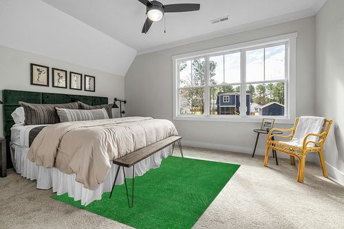 Garland Rug Artificial Grass 6 ft. x 9 ft. Large Indoor/Outdoor Area Rug Green in Grey Traditional Bedroom with King Bed