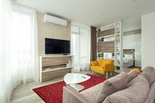 SAFAVIEH Dip Dye Collection Area Rug - 5' x 8', Red, Handmade Oriental Diamond Wool, Ideal for High Traffic Areas in Living Room, Bedroom (DDY151Q) in Light Modern Living Room with TV