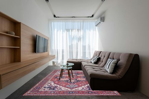 Eyely HSW105A-8 Machine Washable Cirali Ornate Large Medallion Indoor Area Rug Bohemian;Farmhouse;Persian, Bedroom, Kitchen, Living Room, Easy-Cleaning, Non-Shedding, 8 X 10, Red/Navy in Grey Living Room with Brown Couch