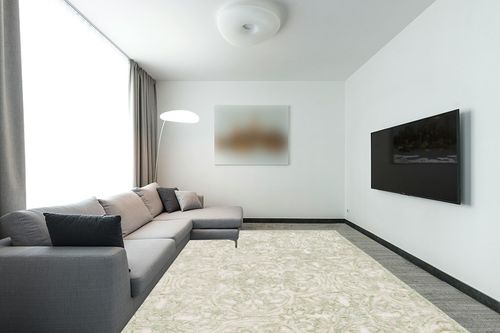 Safavieh Trace Collection Area Rug - 9' x 12', Ivory & Green, Handmade Wool, Ideal for High Traffic Areas in Living Room, Bedroom (TRC101Y) in Modern Living Room with Grey Couch