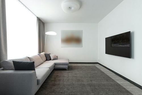 Rugs.com - Über Cozy Solid Shag Collection Rug – 9' x 12' Cloud Gray Shag Rug Perfect for Living Rooms, Large Dining Rooms, Open Floorplans in Modern Living Room with Grey Couch