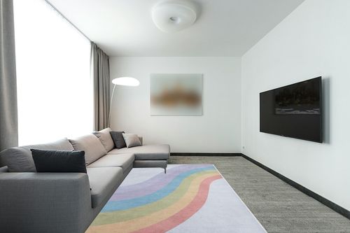 Well Woven Kids Rugs Rainbow 6' x 9' Multi Color Modern Printed Machine Washable Area Rug in Modern Living Room with Grey Couch