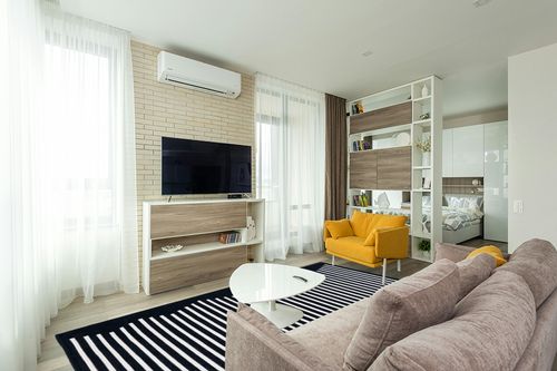 SAFAVIEH Montauk Collection Area Rug - 8' x 10', Black & Ivory, Handmade Flat Weave Boho Farmhouse Cotton Modern Stripe, Ideal for High Traffic Areas in Living Room, Bedroom (MTK313Z) in Light Modern Living Room with TV