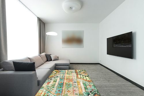 Wonnitar Boho Tribal 5x7 Rug,Washable Ultra-Thin Green Bedroom Area Rug,Southwestern Non-Shedding Large Living Room Mat,Non-Slip Stain Resistant Throw Carpet for Dining Room Nursery Dorm in Modern Living Room with Grey Couch