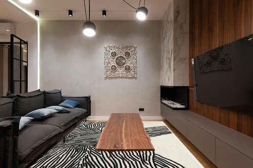 YIHOUSE 8×10 Ft Area Rugs Non-Shedding Washable Rug, Bedroom Living Room Dining Room Office Soft Nonslip Modern Rugs Faux Wool Collection Carpet Indoor/Outdoor Rugs-Black and White Rug in Dark Wood Living Room with Black Couch