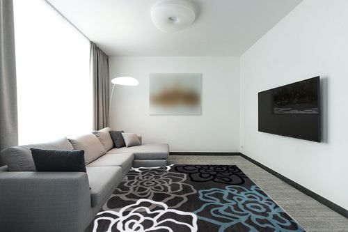 Rugshop Contemporary Modern Floral Abstract Flowers Easy Maintenance for Home Office, Living Room, Bedroom, Kitchen Soft Area Rug 5' 3" X 7' 3" Gray in Modern Living Room with Grey Couch