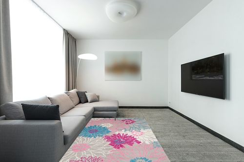 Nourison Passion Grey 5'3" x 7'3" Area-Rug, Floral, Farmhouse, Easy-Cleaning, Non Shedding, Bed Room, Living Room, Dining Room, Kitchen, (5' x 7') in Modern Living Room with Grey Couch