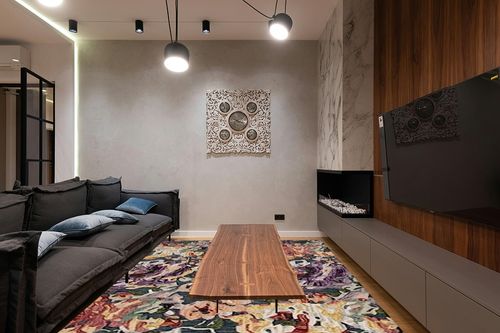 SAFAVIEH Blossom Collection Area Rug - 8' x 10', Blue & Purple, Handmade French Country Floral Wool, Ideal for High Traffic Areas in Living Room, Bedroom (BLM463M) in Dark Wood Living Room with Black Couch