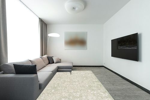 MARTHA STEWART Safavieh Collection by SAFAVIEH 6' x 9' Ivory/Green MSR3511Y Handmade Contemporary Wool Area Rug in Modern Living Room with Grey Couch