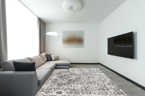 JONATHAN Y BMF110A-8 Denia Ornate Geometric Medallion Indoor Area-Rug Bohemian Floral Easy-Cleaning High Traffic Bedroom Kitchen Living Room Non Shedding, 8 X 10, Dark Gray in Modern Living Room with Grey Couch
