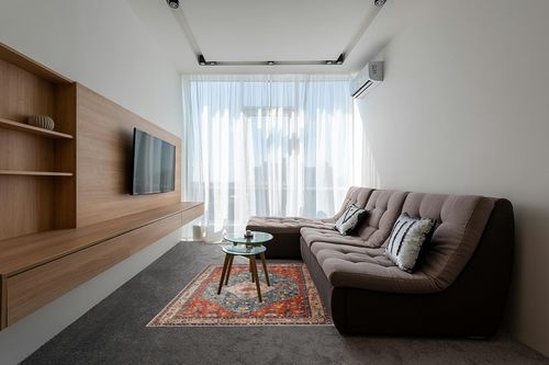 Lahome Boho Tribal Area Rug in Grey Living Room with Brown Couch