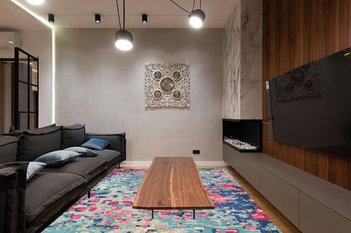 Unique Loom Jardin Collection Colorful, Vibrant, Abstract, Modern Area Rug, 9 x 12 ft, Blue/Pink in Dark Wood Living Room with Black Couch