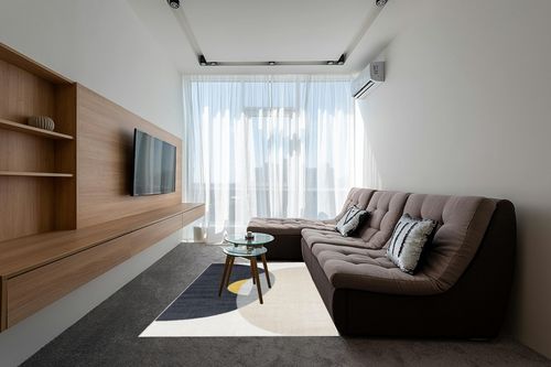 Abani Geometric Beige/Charcoal Yellow Area Rug - 5'x 8' - Modern Half-Moon Design Mid-Century Deco - Easy to Clean - Durable for High Traffic Areas – Bedroom & Office - Medium Pile in Grey Living Room with Brown Couch