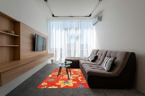 SAFAVIEH Blossom Collection 5' x 8' Rust / Multi BLM673A Handmade Premium Wool Area Rug in Grey Living Room with Brown Couch