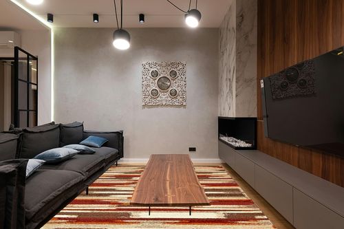 Unique Loom Autumn Collection Area Rug - Wheat (8' x 10' Rectangle, Multi/ Beige) in Dark Wood Living Room with Black Couch