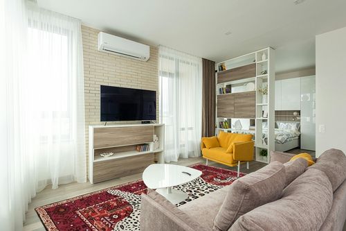 Restoration and Renovation Modern Leopard Wool Rug with Persian Background | Handmade, Animal Print Cheetah Area Carpet for Living Room, Bedroom and Kitchen Decor (4' x 6', Rust) in Light Modern Living Room with TV