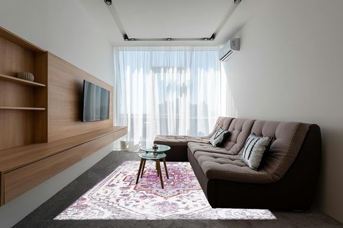 SAFAVIEH Skyler Collection 8' x 10' Ivory/Purple SKY111V Boho Medallion Distressed Non-Shedding Living Room Dining Bedroom Area Rug in Grey Living Room with Brown Couch