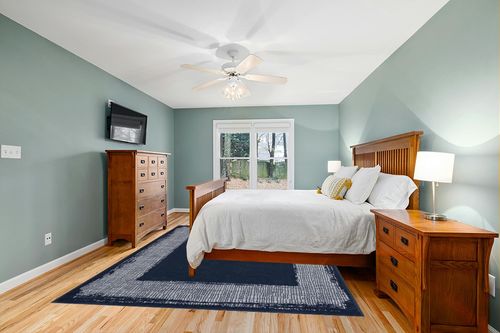 CAMILSON Navy Blue Area Rug 7'10" x 10', Easy-Cleaning Non-Shedding, Bordered for Living Room, Bedroom, Dining Room Navy Blue/Cream Indoor Area Rugs (8x10) in Teal and Orange Wood Bedroom