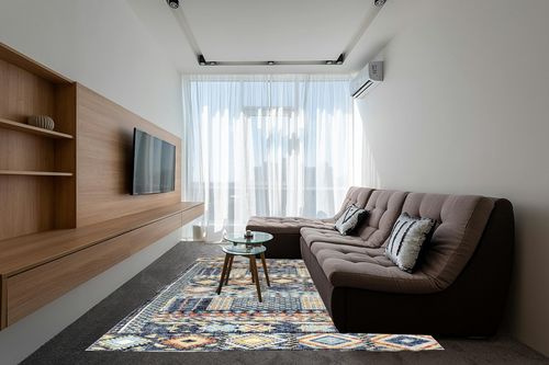 nuLOOM Taliyah Bohemian Fringe Indoor/Outdoor Area Rug, 8x10, Multi in Grey Living Room with Brown Couch