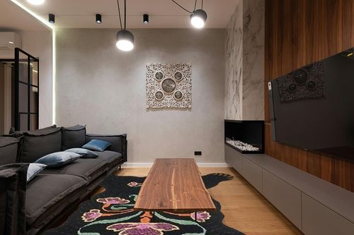 Hand Tufted Black Bear Rug Skin Animal Rug Skin Wall Hanging for Bedroom Guest Room Handwoven Bath Rug Kids Rugs (9×12 Feet) in Dark Wood Living Room with Black Couch