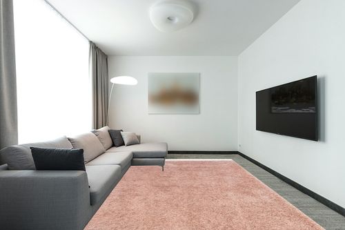 nuLOOM Neva Modern Tasseled Shag Area Rug, 9x12, Pink in Modern Living Room with Grey Couch