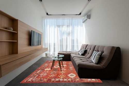 nuLOOM Transitional Tribal Wilma Area Rug, 8x10, Orange in Grey Living Room with Brown Couch