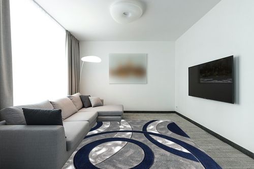 Navy Modern,contemporary Fluffy Living Room Area Rug in Modern Living Room with Grey Couch