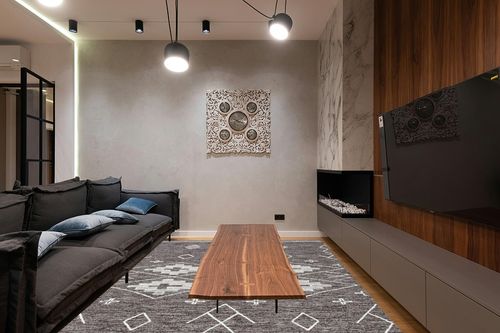 SAFAVIEH Kilim Collection Area Rug - 8' x 10', Brown & Ivory, Handmade Moroccan Boho Rustic Cotton, Ideal for High Traffic Areas in Living Room, Bedroom (KLM851T) in Dark Wood Living Room with Black Couch