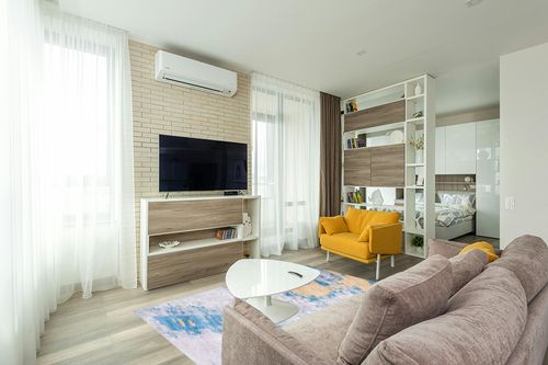 JUMAX Area Rugs Modern Abstract Ultra Soft Living Room Rug 5'x7' Stain Resistant Rugs Non Slip Low Pile Carpet Ideal for High Traffic Areas in Bedroom Dining Room(Cream/Multi) in Light Modern Living Room with TV