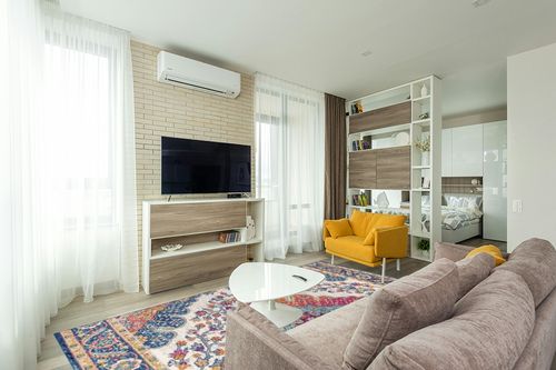 JONATHAN Y BMF106A-8 Bohemian Flair Boho Vintage Medallion Blue/Multi 8 ft. x 10 ft. Area-Rug, Vintage, Easy-Cleaning, for Bedroom, Kitchen, Living Room, Non Shedding in Light Modern Living Room with TV