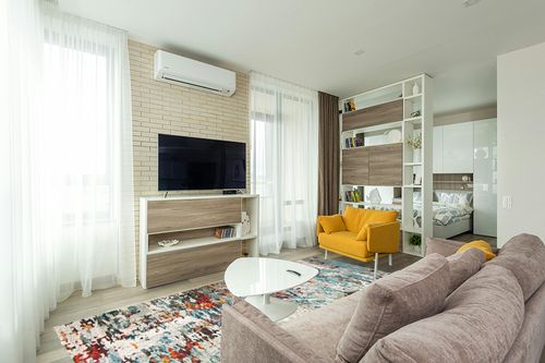 ‎Grey/Blue ‎Retro  ‎Living Room ‎Area Rug in Light Modern Living Room with TV