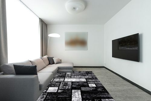 Persian Area Rugs Luxe Weavers Geometric Squares Gray 6x9 Modern Abstract Area Rug, Colorblock Premium Carpet Non Shedding,1007 in Modern Living Room with Grey Couch