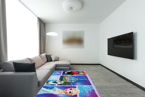 Gertmenian Kids Playroom & Game Room Carpet | Disney Frozen Olaf & Anna Childrens Rug | Kids Novelty Home Decor, Perfect Area Rug for Boys & Girls Playroom, Bedroom | 5x7 Standard, Blue, 46907 in Modern Living Room with Grey Couch