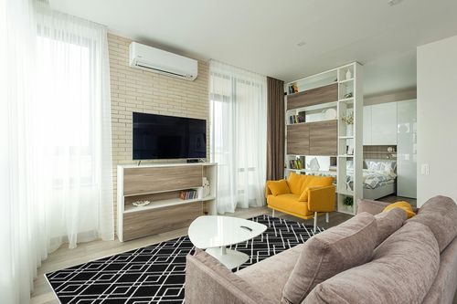 Nourison Modern Lines Modern Geometric Black 8' x 10' Area -Rug, Easy -Cleaning, Non Shedding, Bed Room, Living Room, Dining Room, Kitchen (8x10) in Light Modern Living Room with TV