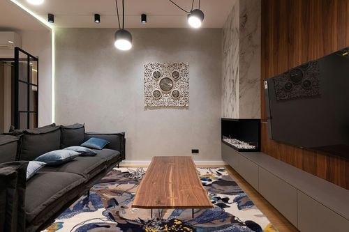 Rugshop Modern Bright Flowers Non-Slip (Non-Skid) Area Rug 8 x 10 (7' 10" x 10') Cream in Dark Wood Living Room with Black Couch