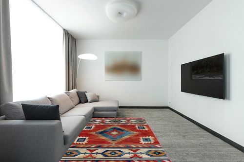 Well Woven Tulsa Lea Crimson Traditional Southwestern Tribal 5'3" x 7'3" Area Rug in Modern Living Room with Grey Couch