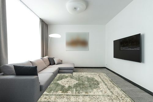 Valenrug Washable Rug 8x10 - Ultra Thin Green Collection Area Rug, Stain Resistant Non-Skid Rugs for Living Room, Antique Bedroom Rugs(8'x10', TPR40-Green) in Modern Living Room with Grey Couch