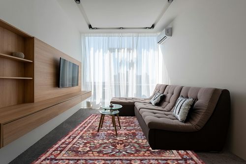 Loloi Rifle Paper Co. Maison Collection MAO-06 Red 8'-4" x 11'-6", .19" Pile Height, Area Rug in Grey Living Room with Brown Couch