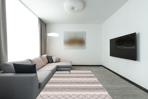 Safavieh Natura Collection Area Rug - 6' x 9', Grey & Beige, Handmade Farmhouse Rustic Boho, Ideal for High Traffic Areas in Living Room, Bedroom (NATB127F) in Modern Living Room with Grey Couch