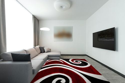 Msrugs Area Rugs, 8x10 Frize Collection Modern Red Black White Area Rug, Contemporary Geometric Carpet for Living Room and Bedroom in Modern Living Room with Grey Couch
