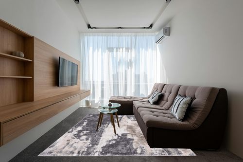 LUXE WEAVERS Euston Collection Gray-Gray 8x10 Modern Abstract Area Rug in Grey Living Room with Brown Couch
