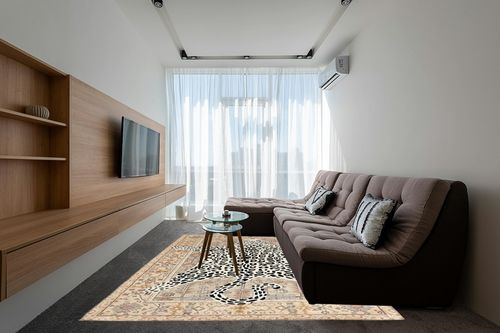 Restoration and Renovation Modern Leopard Wool Rug with Persian Background | Handmade, Animal Print Cheetah Area Carpet for Living Room, Bedroom and Kitchen Decor (5' x 8', Neutral) in Grey Living Room with Brown Couch