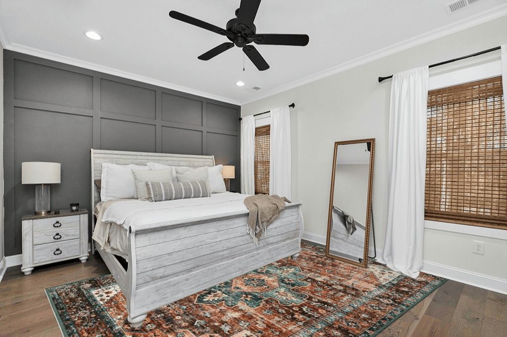 Green Farmhouse Rugs Moynesa Vintage Floral Chenille Area Rug in Modern transitional bedroom