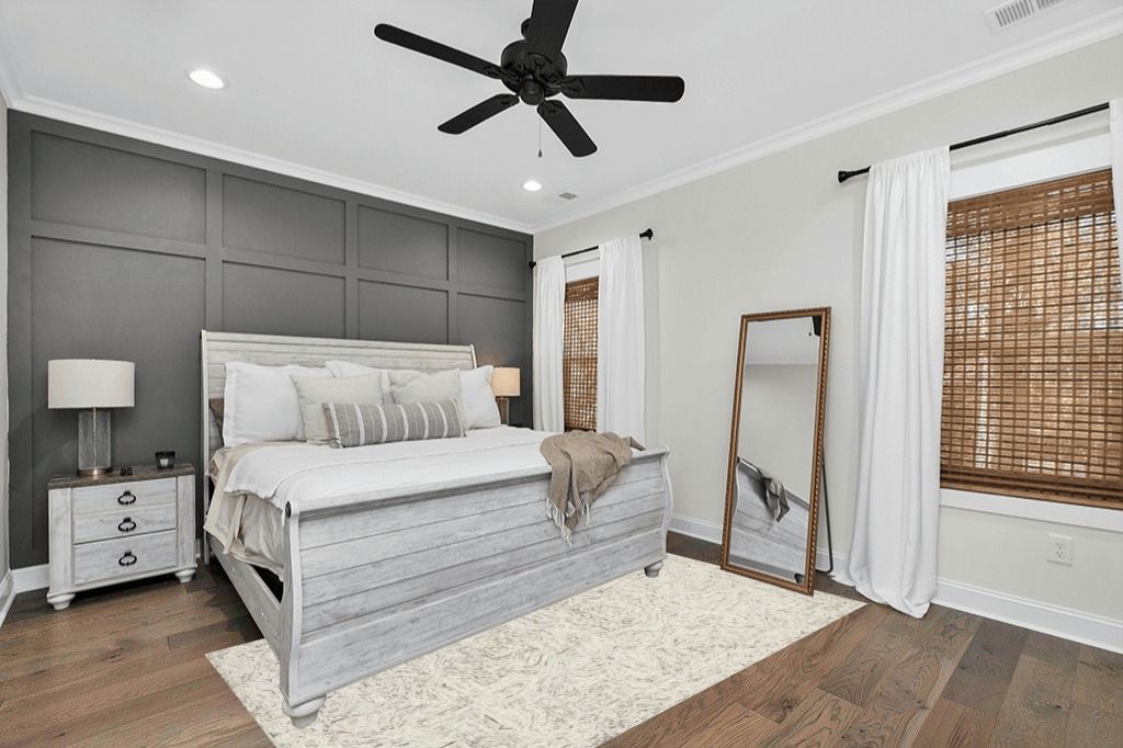 Grey Farmhouse Rugs Contemporary Neutral Wool Area Rug in Modern transitional bedroom