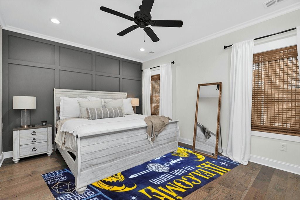 Yellow Area Rug 6x9 Modern Letter Print Cotton Area Rug in Modern transitional bedroom