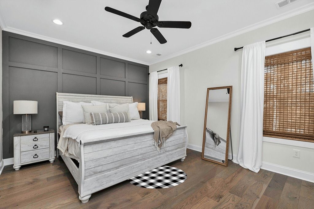 See Black And White Farmhouse Rugs In Your Room Checkered Farmhouse Round Area Rug in Modern transitional bedroom
