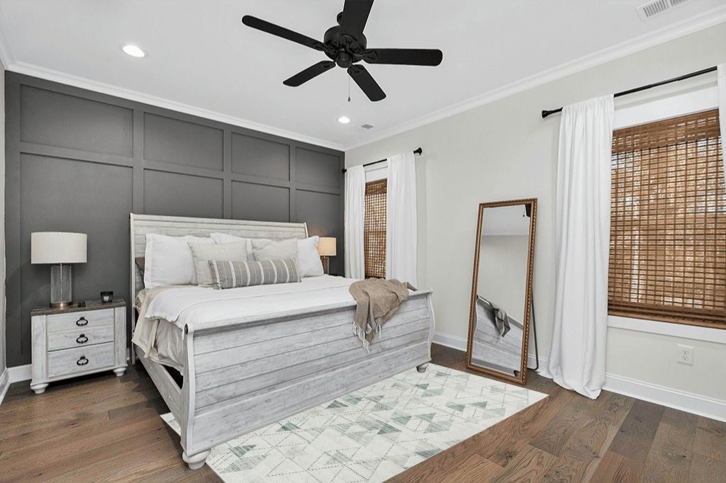 Grey Farmhouse Rugs GlowSol Boho Geometric Green Rectangular Area Rug in Modern transitional bedroom